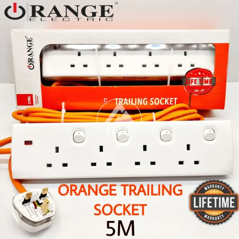 Orange 4 Way 13A Extension Wire Cord IR4 Electricals